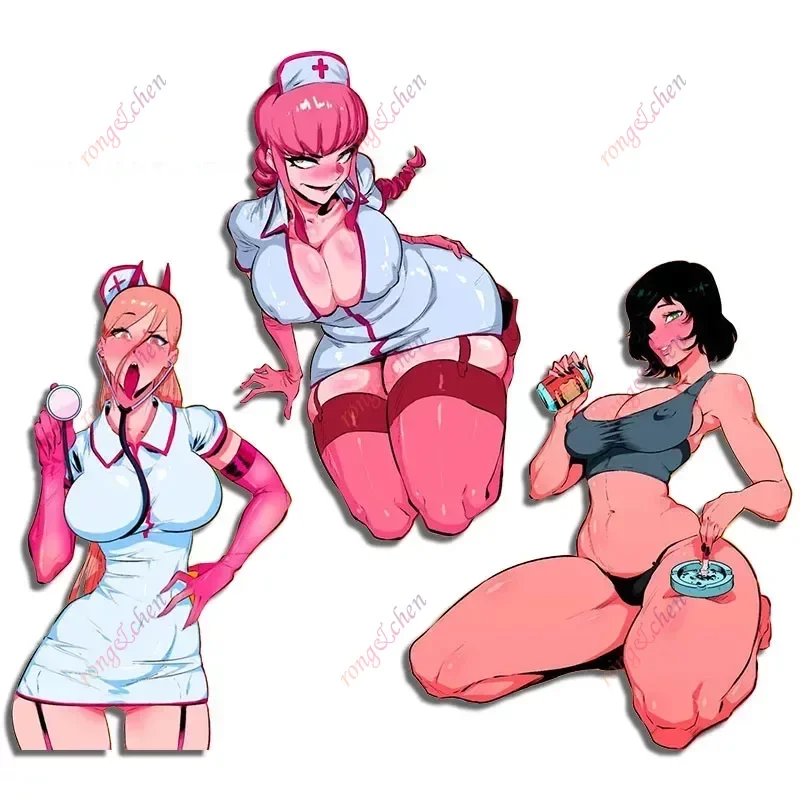 Сексуальная девушка, автомобильная наклейка, бензопила, человек Power Makima Thicc для автомобиля, мотоцикла, гоночного шлема, ноутбука, багажника, кузова автомобиля, окна, ПВХ наклейки