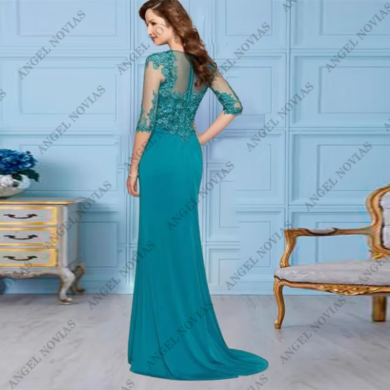 Customized Mermaid Teal Mother of the Bride Dress with Half Sleeve Wedding Party Dress vestidos de fiesta elegantes para mujer