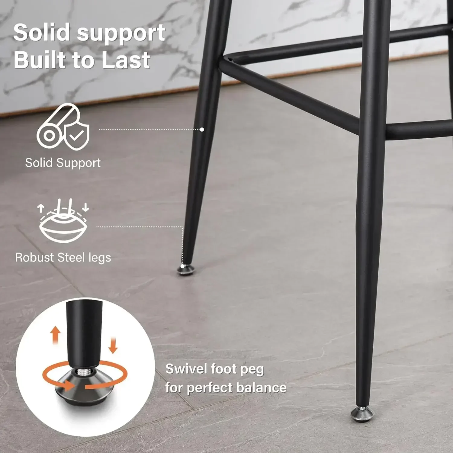 Set di 4 sgabelli da bar personalizzabili ad altezza bancone, moderni sgabelli da bar in finta pelle scamosciata, 180 ° Sedie da bar girevoli ad altezza