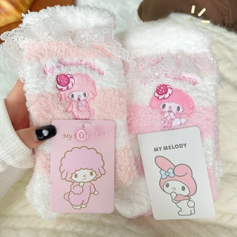 

Kawaii My Melody Sanrio Cute Cartoon Socks The Heart Young Girl Keep Warm Medium Tube Thick Stockings Christmas Gifts for Girls