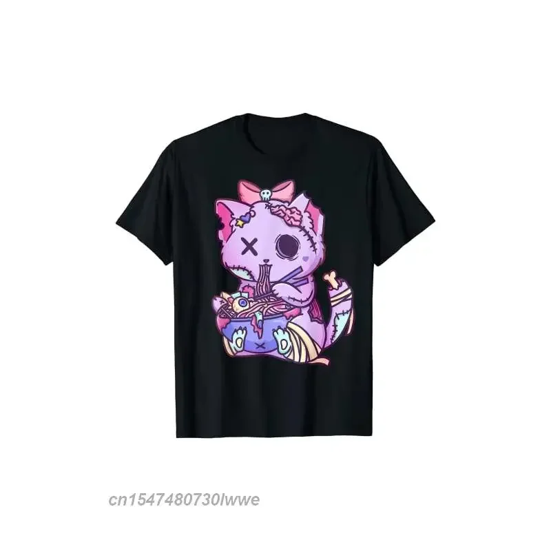 Cat Ramen Bowl Pastel Goth Nu Goth Anime Otaku Japanese T Shirt Men/Women 100% Cotton Plus Size Top Cute Graphic Tee Shirt