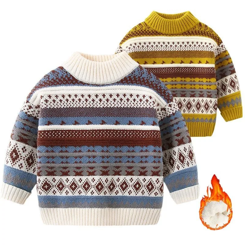 

Boys Sweater Autumn/Winter New Cute Christmas Red Top Korean Edition Baby Thickened Pullover Knit Teen Clothes 5 6 7 8 Years
