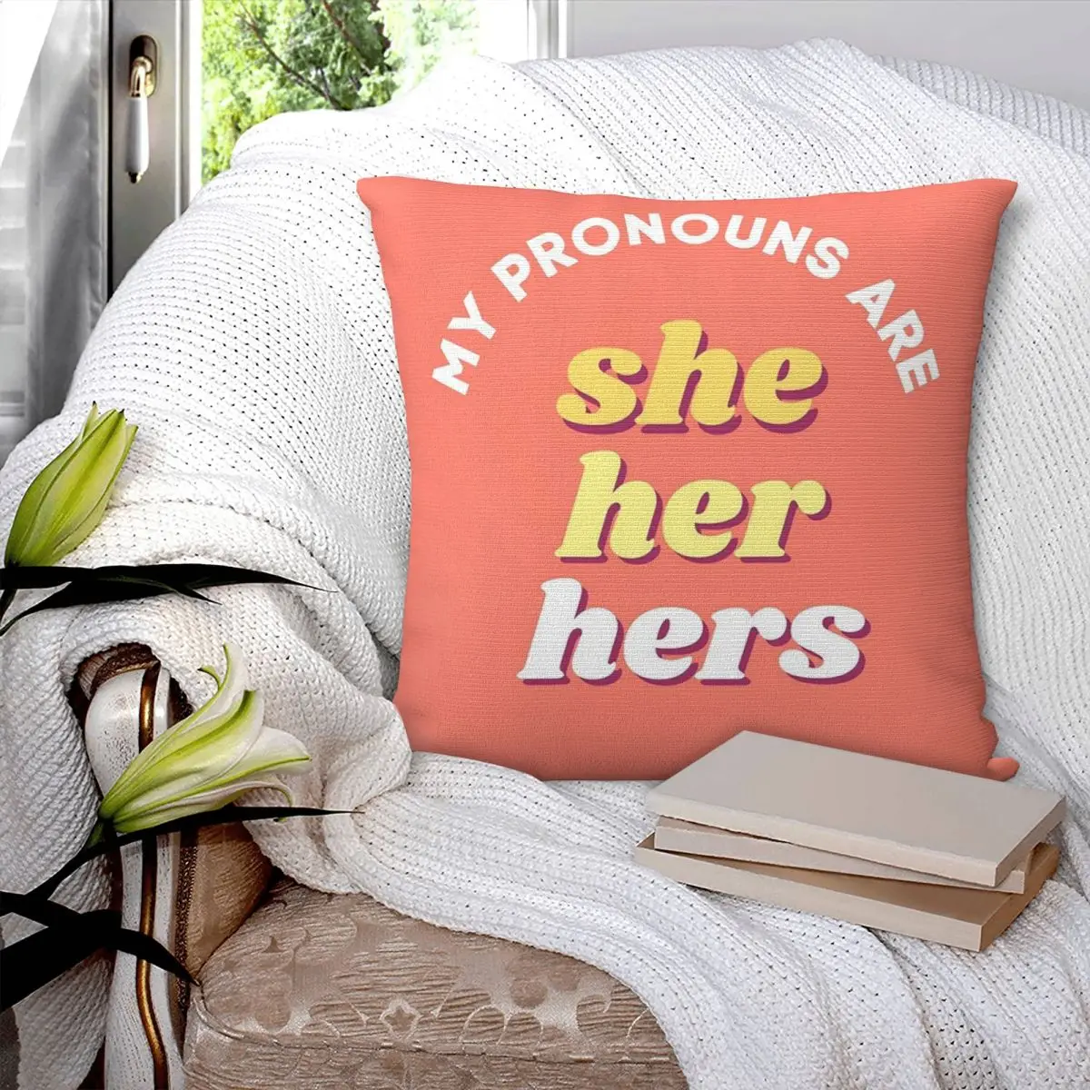 My Pronouns Are She Her Hers Square Pillowcase Pillow Cover Polyester Cushion Zip Decorative Comfort Throw Pillow for Home Car