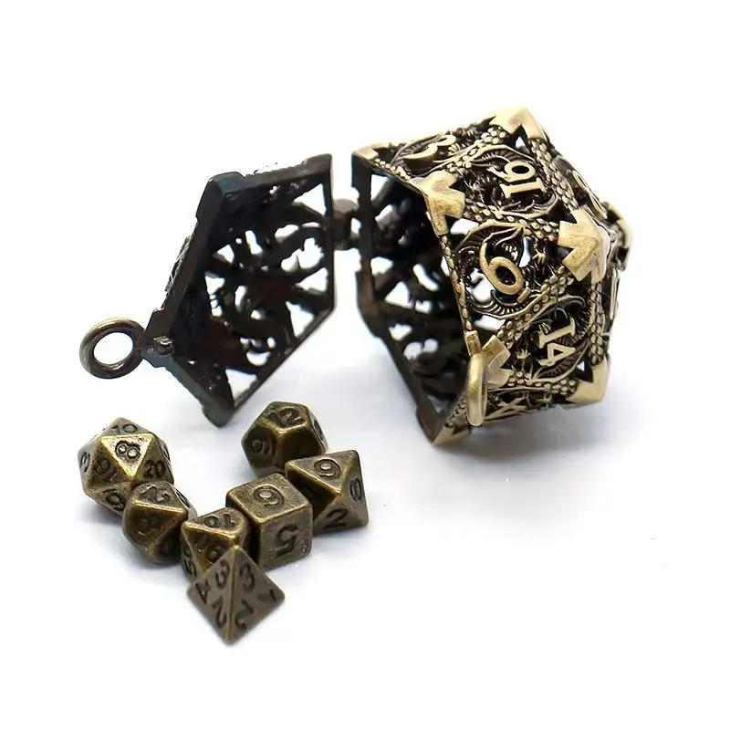 

Металлический футляр для игральных костей Hollow Dice D20, коробка для игральных костей Dragon Dice с цепочкой