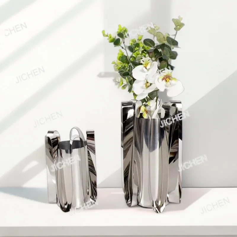 

HN Modern Simple European Silver Metal Skirt Flower Ware Vase Ornament Soft Decoration