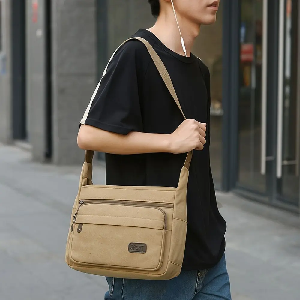 حقيبة كتف قماشية متعددة الوظائف ذات سعة كبيرة، حقيبة كروس متينة متعددة الأقسام، حقيبة ساعي مقاومة للاهتراء يوميًا