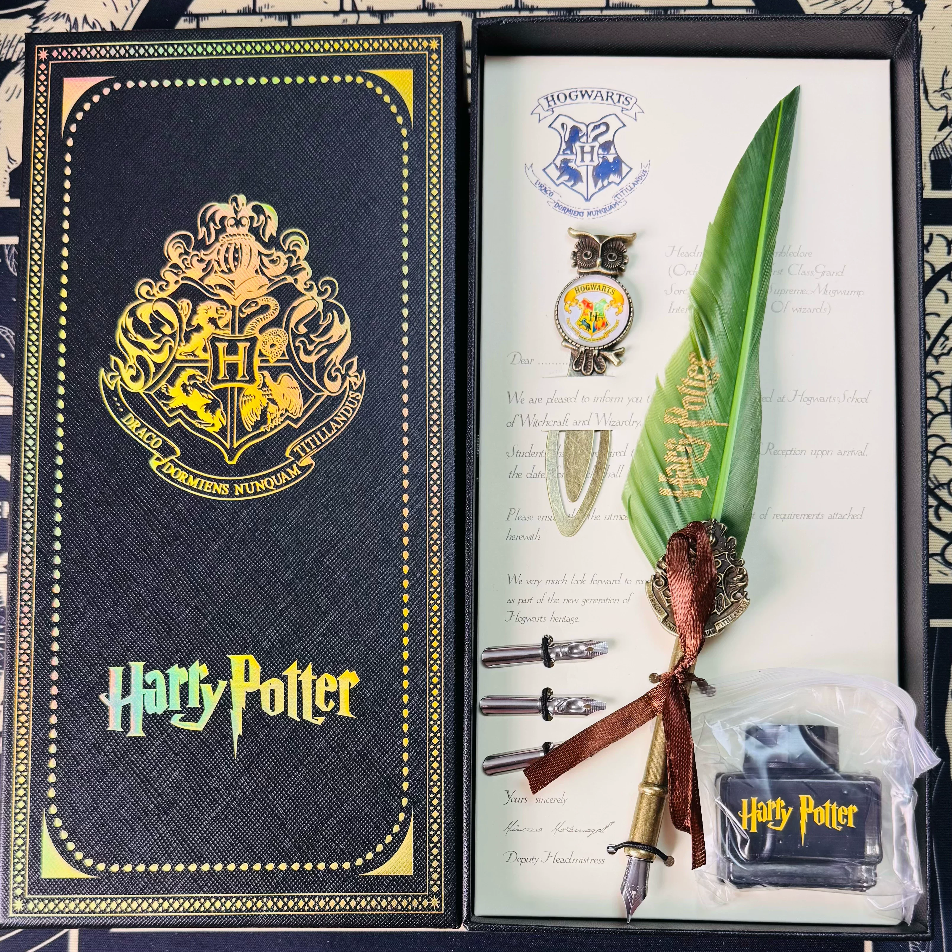 Harry Potter Feder-Dip-Quill-Stift Hogwarts Zauberschule Geschenkbox-Set mit zusätzlichen Federn, Tinte, Vintage-Souvenir für Erwachsenen-Sammlung