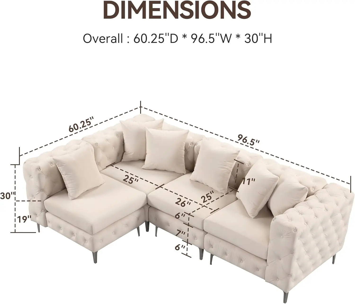 Modular Velvet Sectional Sofa Beige L Shaped Couch for Living Room Office, 4 Seater Comfortable Tufted Couch Beige