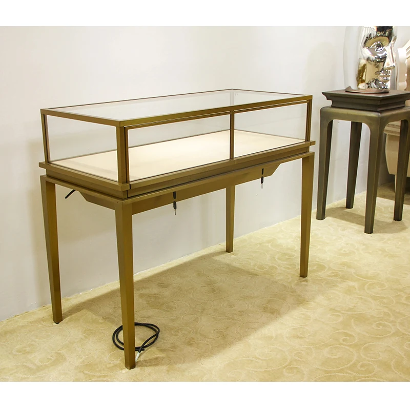 

Fashion Luxury Jewelry Showcase Metal+Glass Display Table Jewelry Shop Design Idea Display Cabinet Furniture With Drawers
