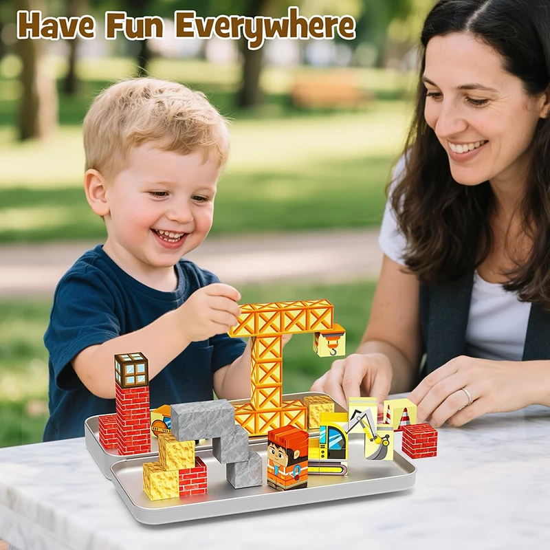 Magnetic Building Blocks for Kids, STEM Engineering Travel Toys with Portable Iron Box, Educational Construction Set for Toddler