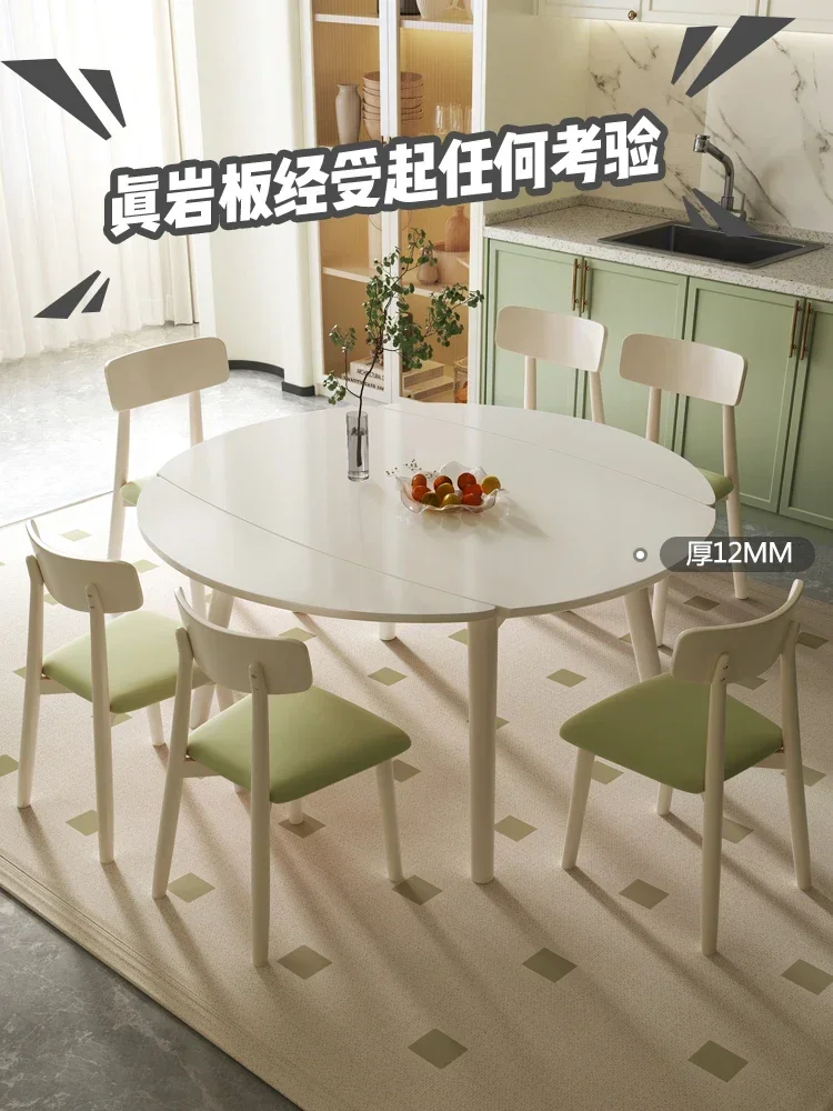 Cream Style Stone Plate Dining Table Retractable round Dining Table Household Solid Wood Square round Dual-Use