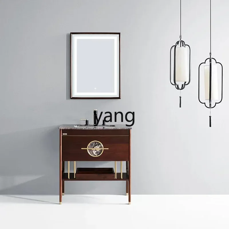 LHH  new Chinese bathroom cabinet combination floor vanity solid wood oak bathroom cabinet