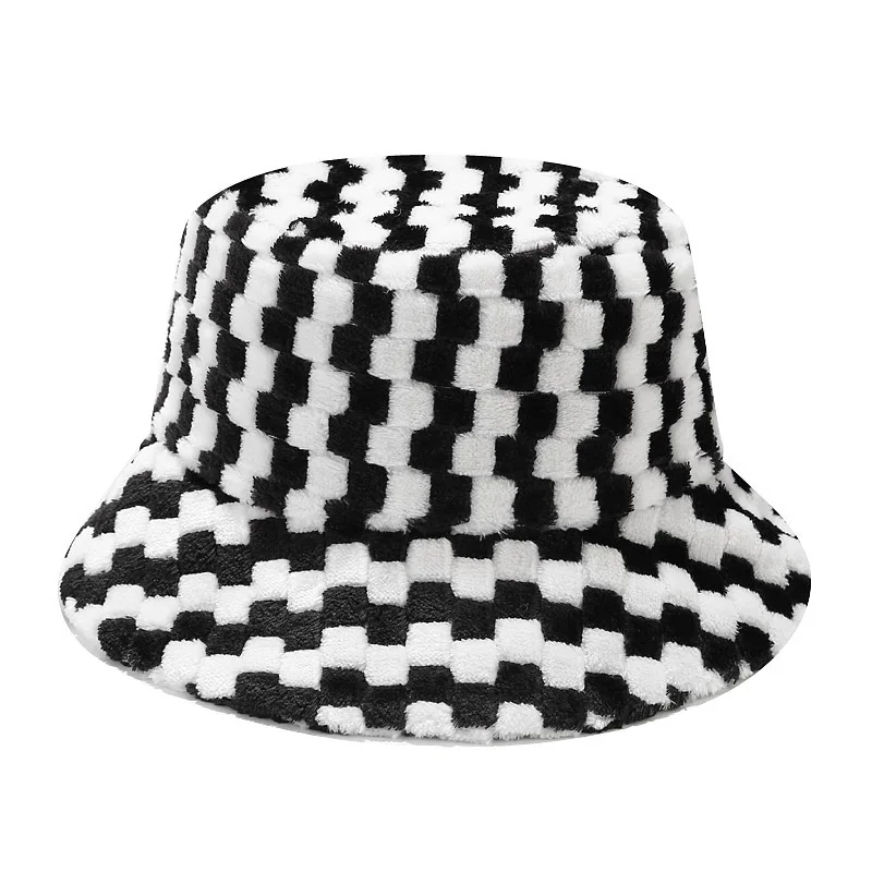 Winter Autumn Bucket Hats for Women Men Outdoor Warm Lattice Plaid Print Female Panama Hat Fashion Bob Weave Soft Fisherman Cap