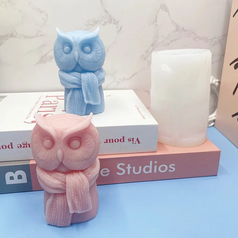 New Creative 3D Easy Release Scarf Owl Silicone Candle Mold DIY Gypsum Diffuser Stone Home Decoration Holiday Gift