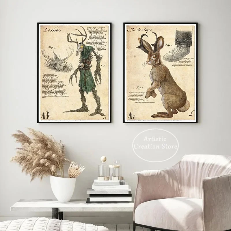 Cryptids Folklore Poster Cthulhu Mothman Krampus Jersey Devil Wendigo Naturalist Print Canvas Wall Art Painting Wall Home Decor