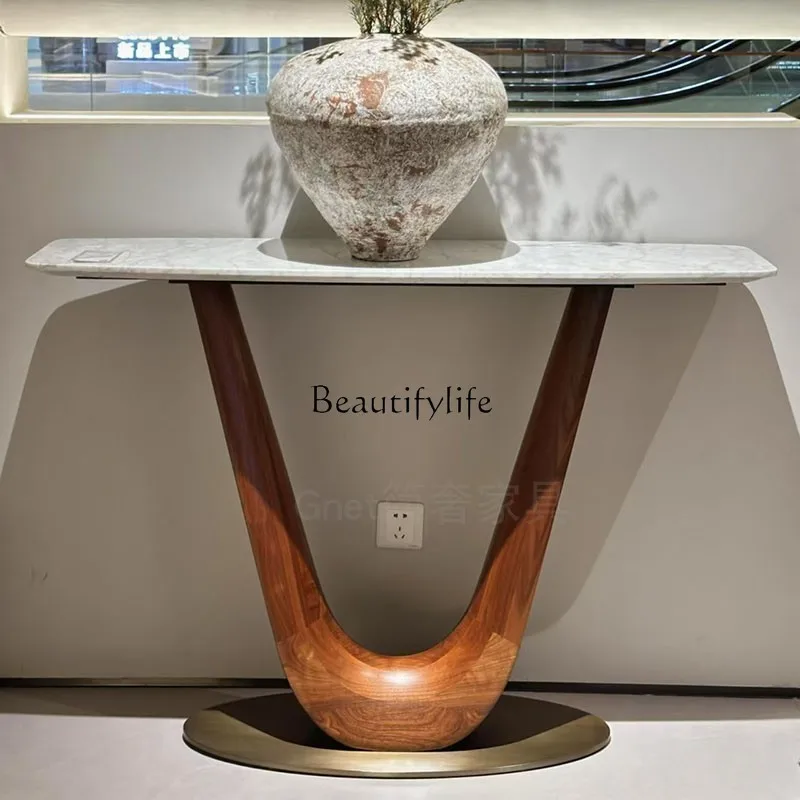 

Italian Minimalist Modern Walnut Entryway Table Wall-Mounted Entryway Table Marble Sofa Back Table