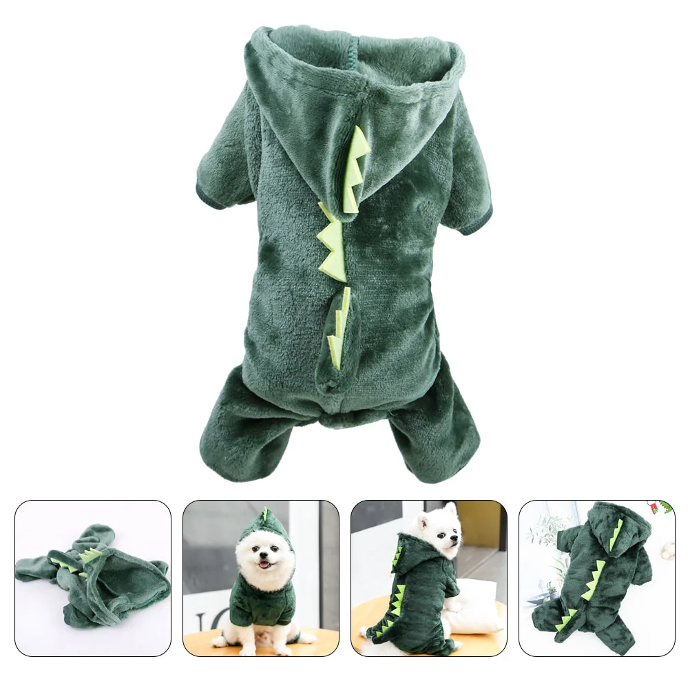 

Dog Dinosaur Clothes Warm Clothing for Pet Garment Puppy Photo Prop Costume Coral Fleece Hooded Jumpsuit Stylish