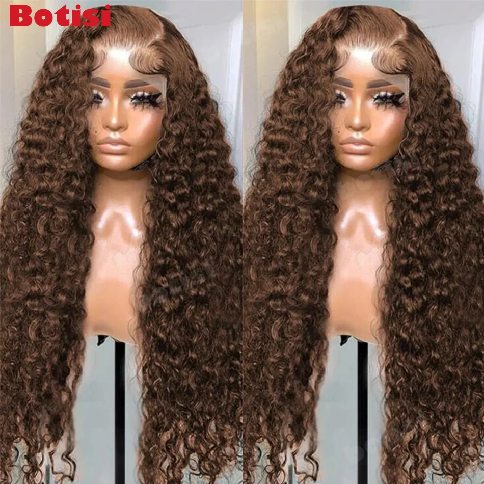 

Кружевные парики Cruly Lace Front 13X6, цвет шоколадно-коричневый, 100% натуральные человеческие волосы, предварительно выщипанные, бразильские, парик с HD-кружевной фронтальной частью 13X4