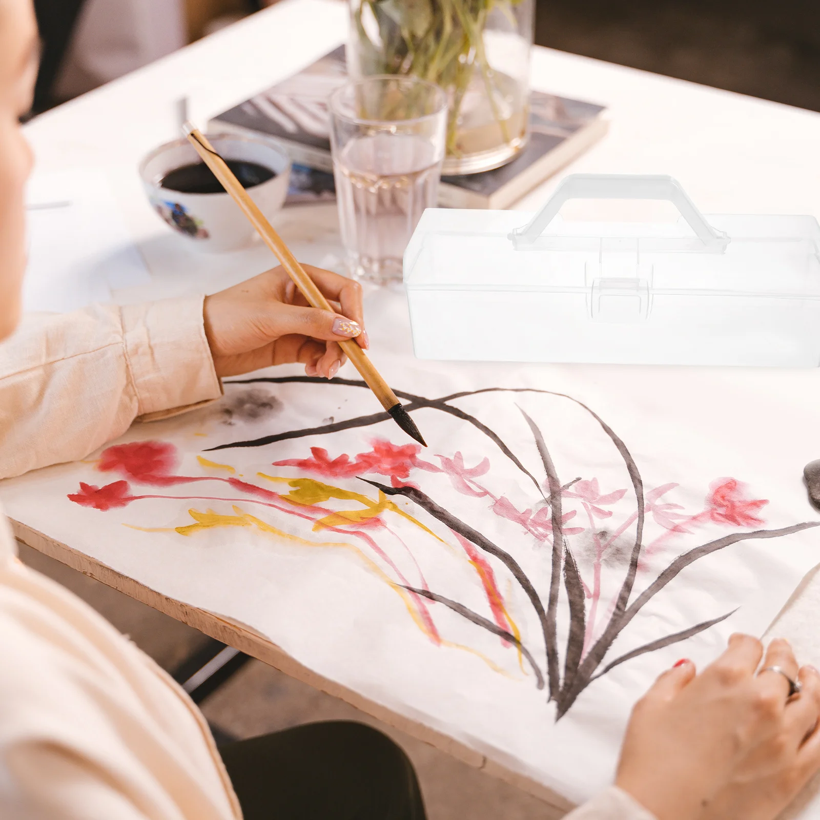 Pinsel Fall Klare Tragbare Lagerung Box Kleine Transparente Werkzeug Organizer Für Künstler Studenten Zeichnung Stifte Aquarell