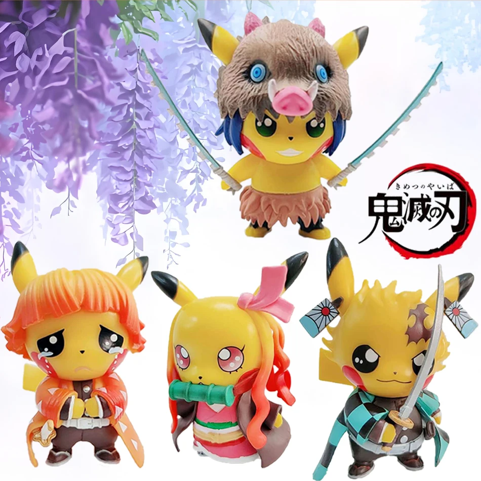 1-4 قطعة شخصيات كرتونية البوكيمون بيكاتشو تأثيري شيطان القاتل Tanjirou Nezuko Zenitsu Inosuke البلاستيكية جمع الاطفال عيد ميلاد اللعب هدية