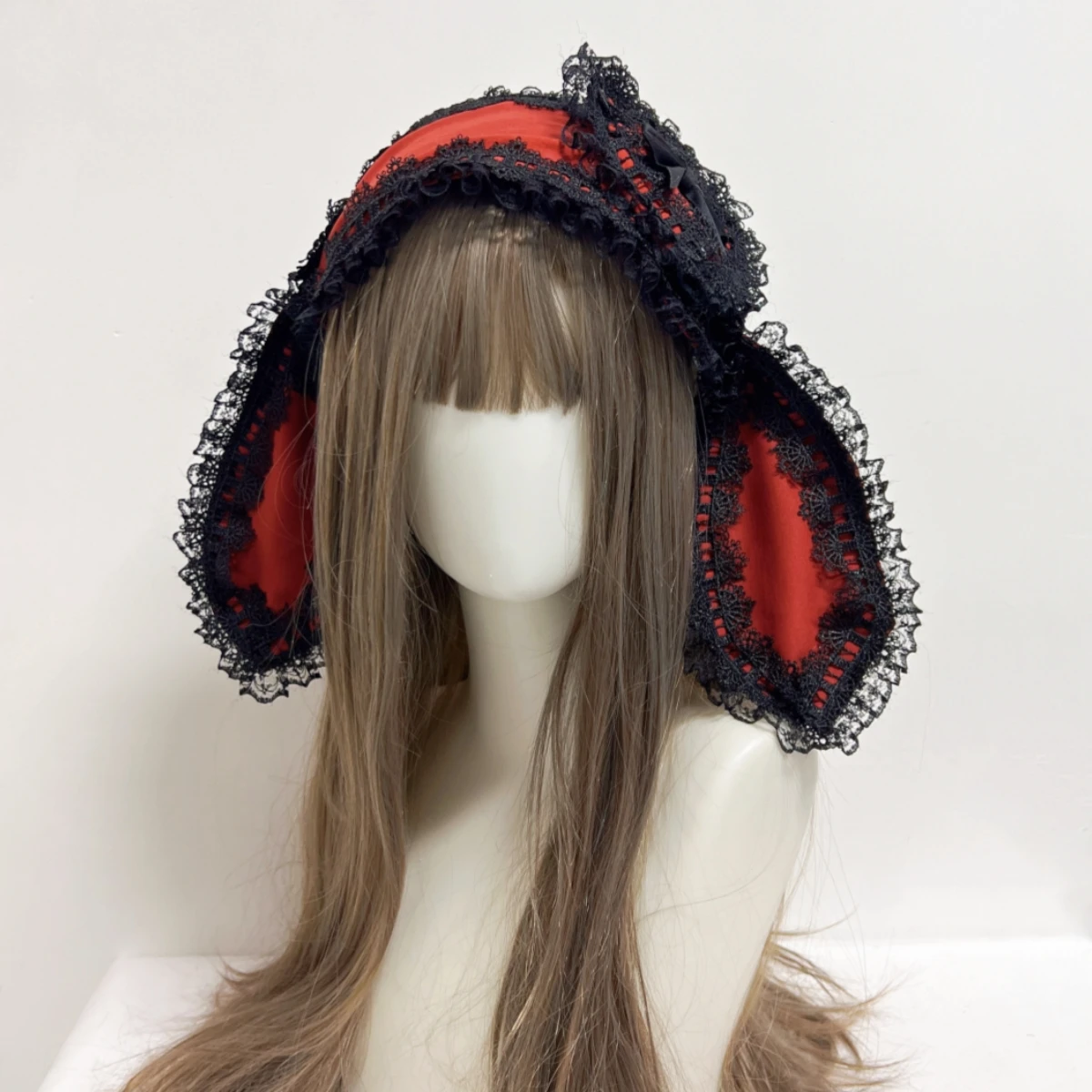 귀여운 토끼 활 Lop Kawaii 로리타 머리띠 소녀 패션 머리 장식 블랙 레드 핑크 블루 러블리 모자를 쓰고 있죠 코스프레 액세서리