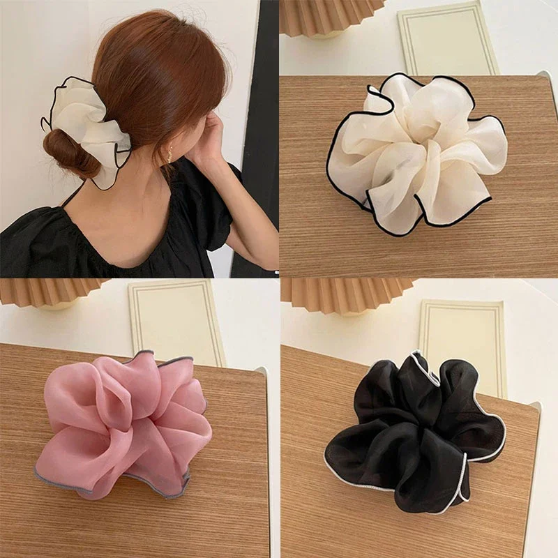 Sweet Oversized Hair Ties Scrunchies for Women Satin Chiffon Hair Band Rubber Elastic Hair Rope Girl Accessories Ponytail Holder