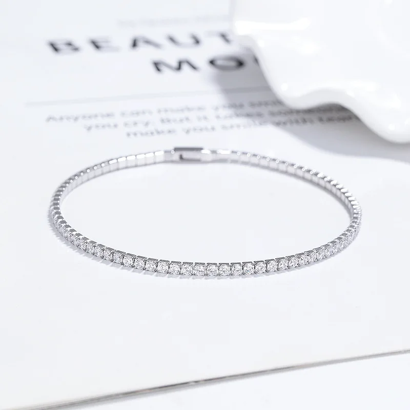 925 Sterling Silver Tennis Bracelet For Women Summer Simple Stylish Zircon Inlaid Luxury Elegant Silver Wrist Jewelry Daily Wear