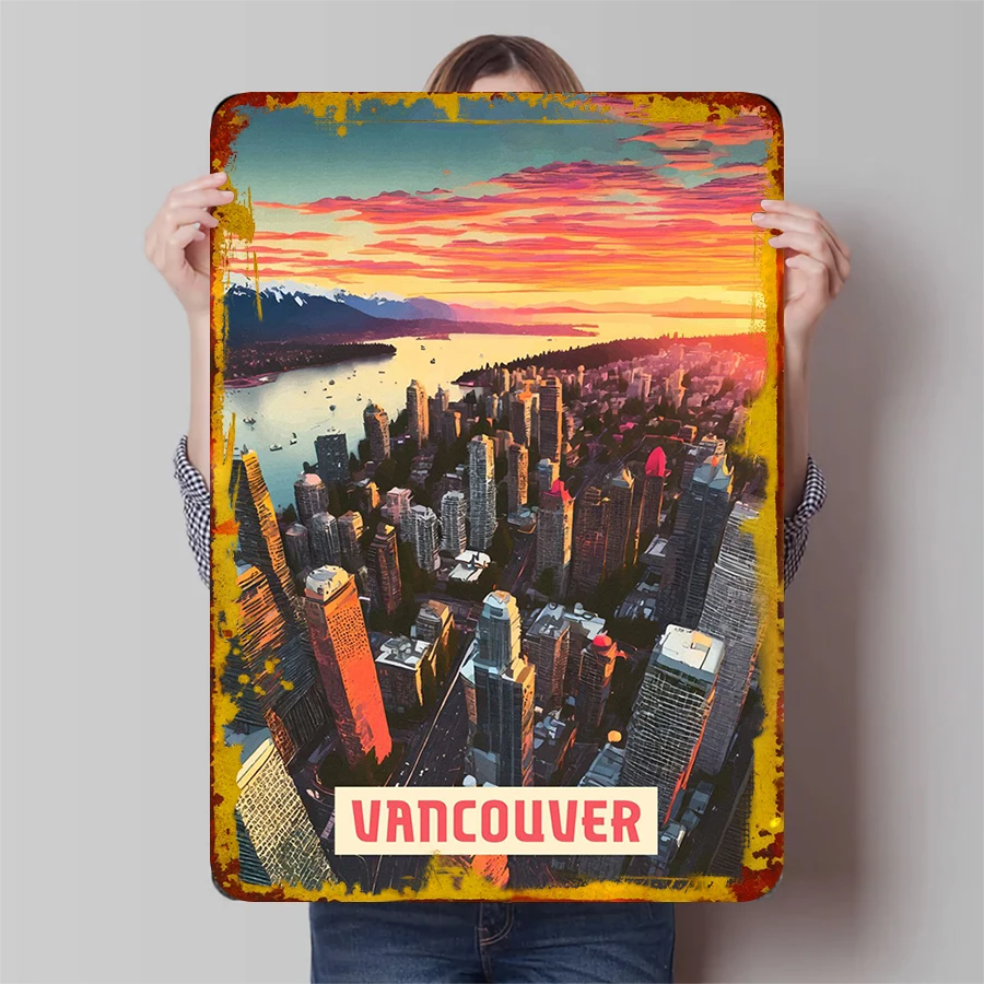Home Decor Vancouver - Vancouver Skyline Sunset Metal Wall Art