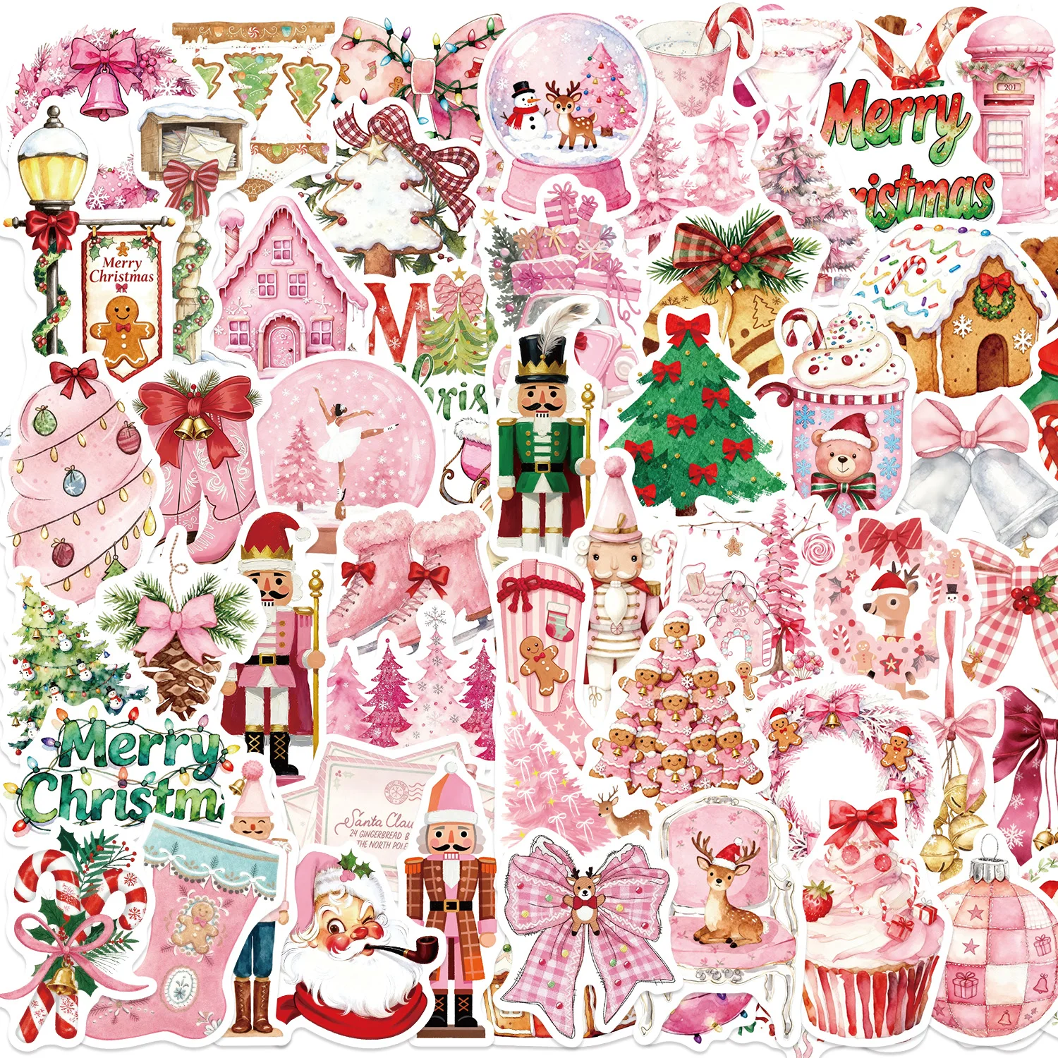

50/100PCS Pink Christmas Stickers For Suitcase Skateboard Laptop Luggage Phone Car Styling DIY Decal Pegatinas