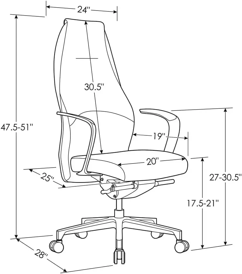 Furniture Wrigley Genuine Leather Aluminum Base High Back Executive Chair - Dark Grey with Black Accent