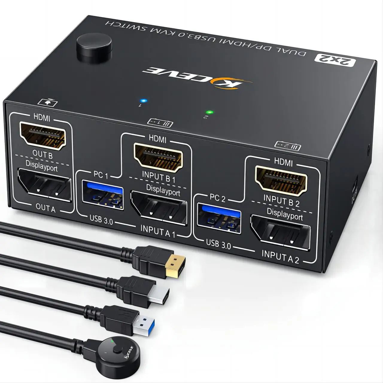 USB 3.0 Dual Monitor KVM Switch HDMI+Displayport 4K@60Hz,2K@120Hz KVM Switch for 2 Computer Share 2 Display and 4 USB3.0 Devices