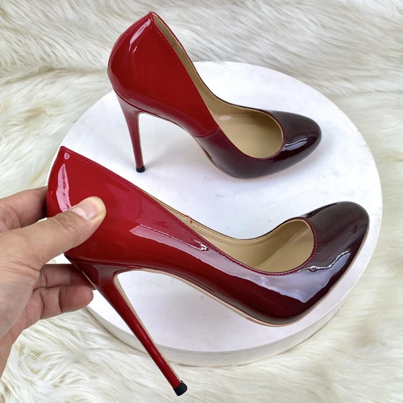 

Elegant Design Women Round Toe Gradient Color Thin High Heels Patent Leather Pumps For Prom Party Wedding Shoes Big Size C006