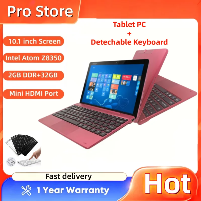 2GB RAM 32GB ROM 10.1" Tablet with Detachable Keyboard 64Bit Windows 10 Z8350 4-cores CPU Dual Camear HD-MI Port