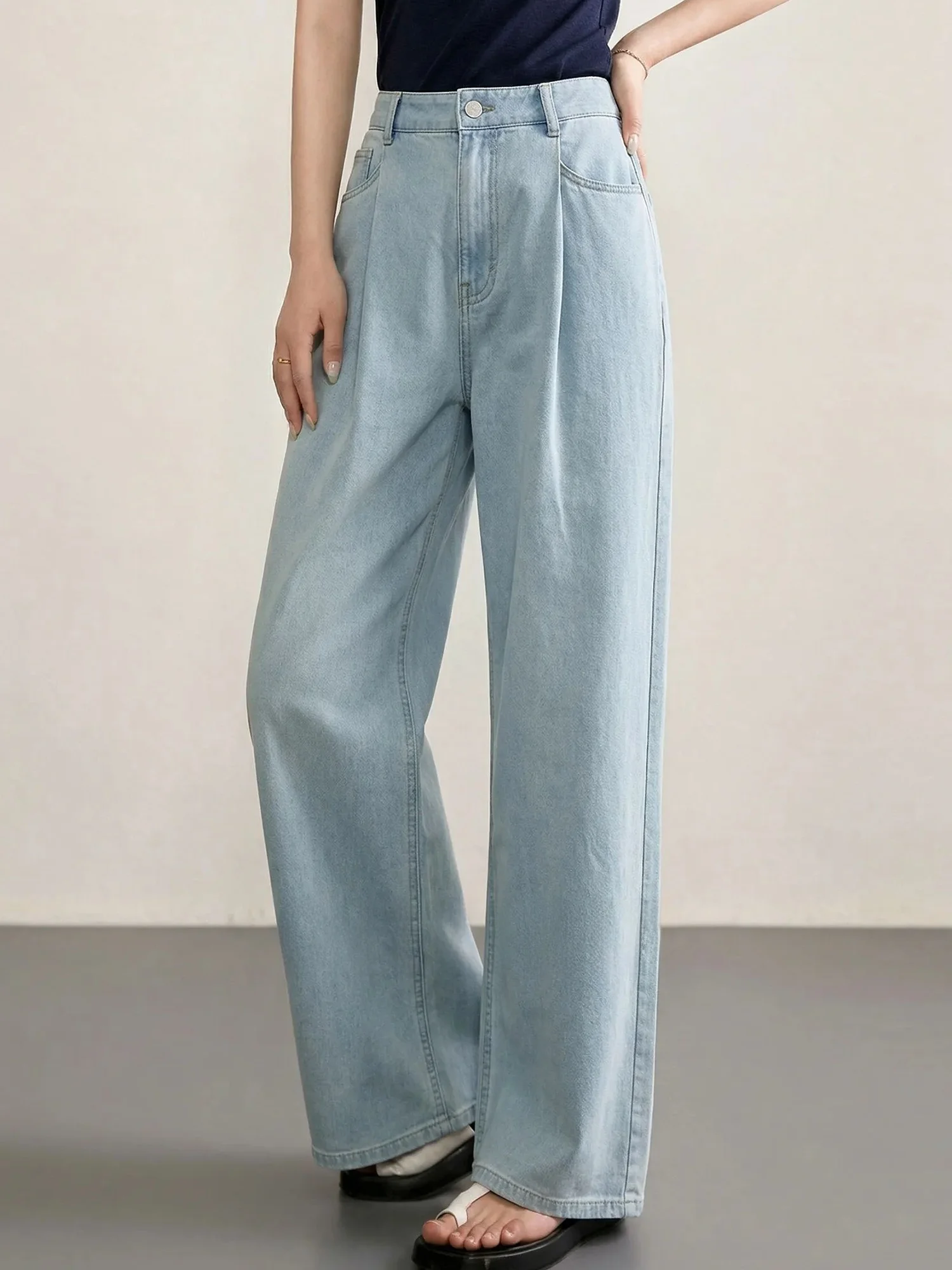 

High Waist Wide Leg Casual Jeans Women's Loose Straight Cut Light Blue Cotton Trousers Summer Fashion Comfortable Long Pants