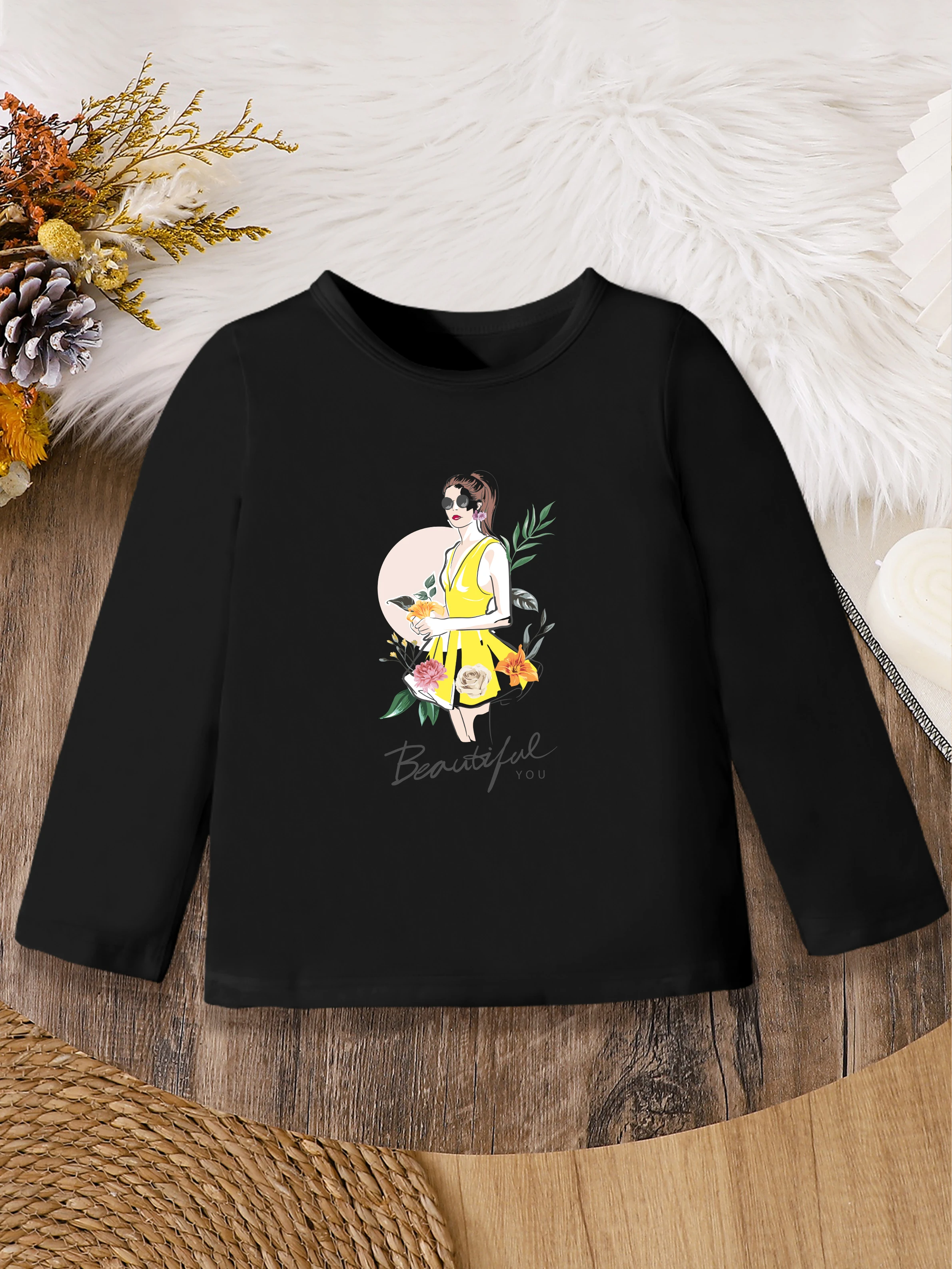 

1 шт.: Осенний милый милый базовый слой для девочек — принт для девочек в американском стиле