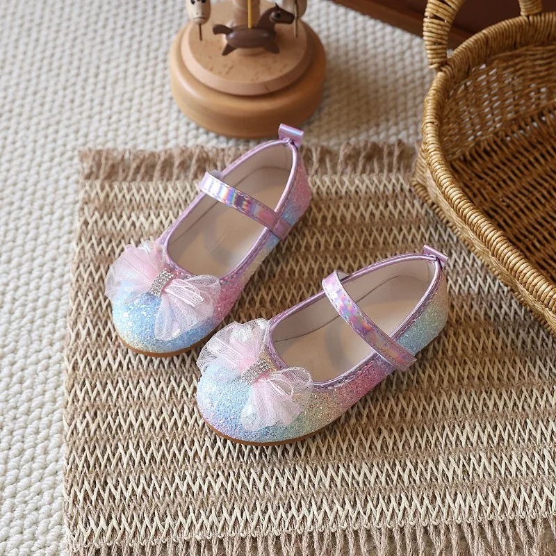 Mumoresip Children Princess Ballet Shoes Gradient Glitter Non Slip Girls Dress Leather Shoes Wedding Party Kids Mary Jane Flats