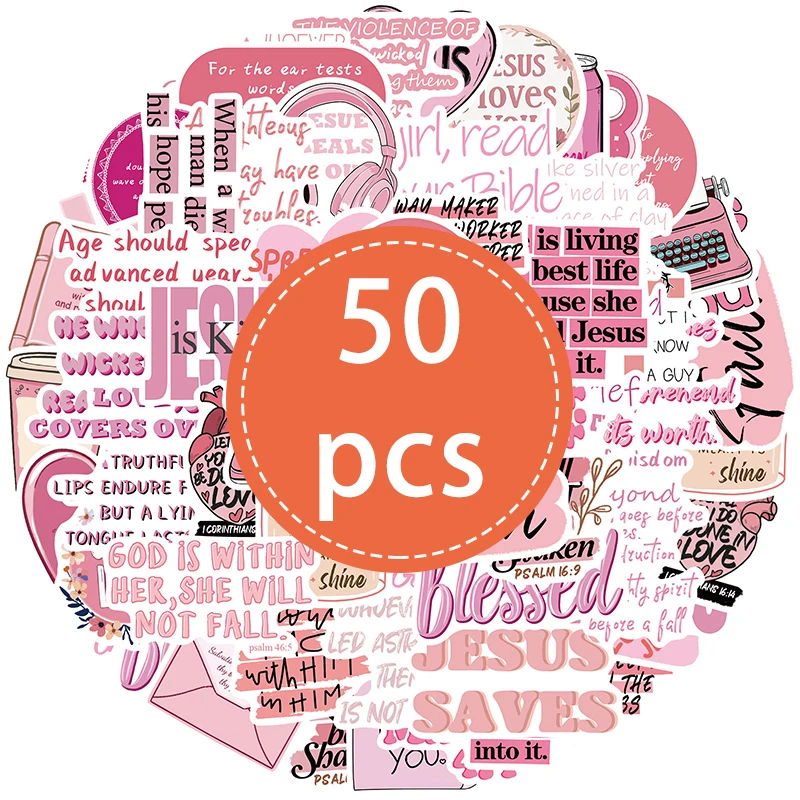 50 шт. розовые христианские наклейки с Библией, сделай сам, эстетика, телефон, гитара, конверт, блокнот, Иисус любит тебя, граффити, наклейки, детские игрушки, подарок