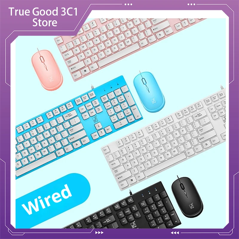 S600 Wired Keyboard Mouse Combo Slim Ergonomic Keyboard 104 Keys Workable For Pc Computer Business Office Color Set With Wired