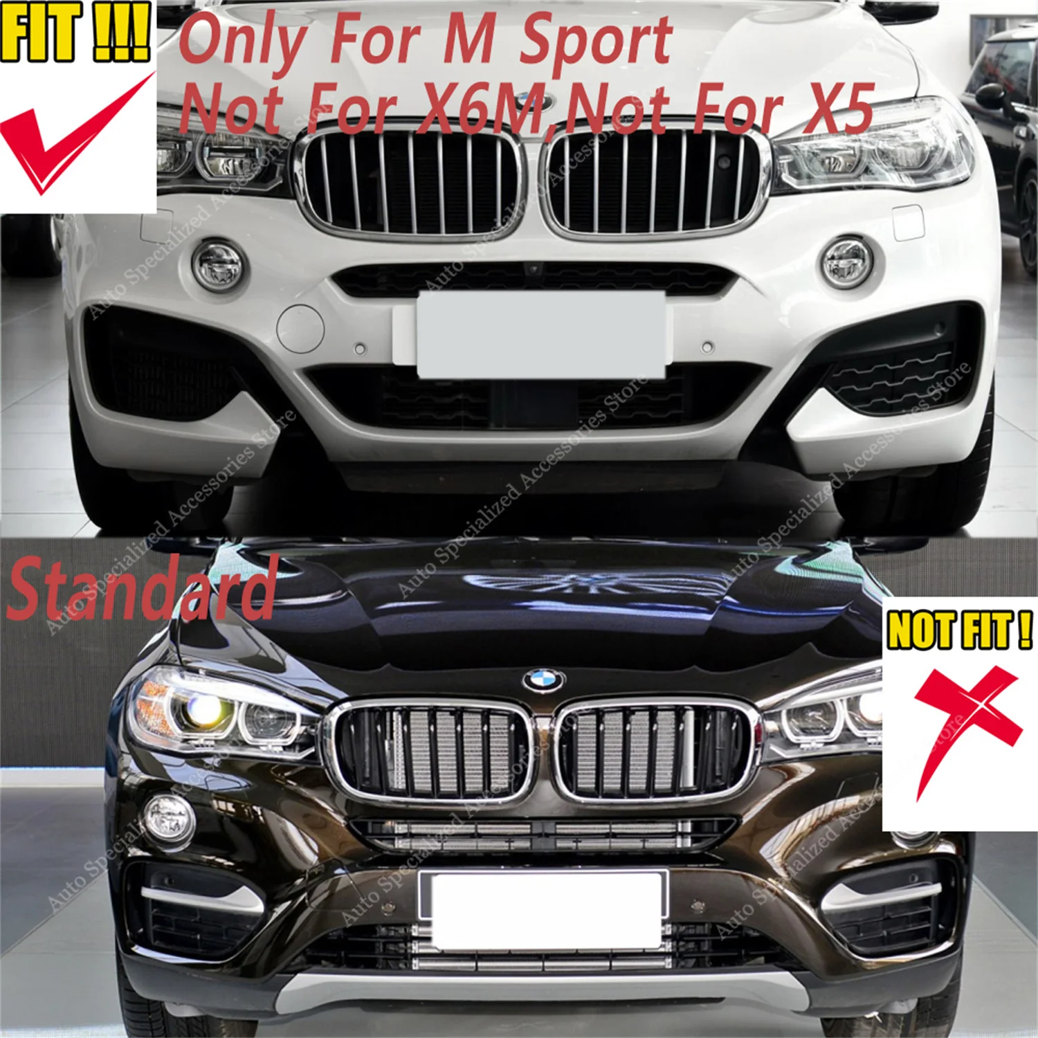 Fit For BMW X6 F16 40i M50i M50d M Pack 2014-2018 M Sport Gloss Black Front Bumper Splitter Lip Spoiler Diffuser Bodykits Tuning