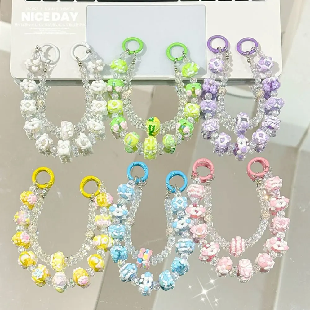 

Новый ремешок для мобильного телефона с двойной цепочкой, кремовый ремешок для телефона с ручной росписью, подвеска для телефона из бисера, веревка