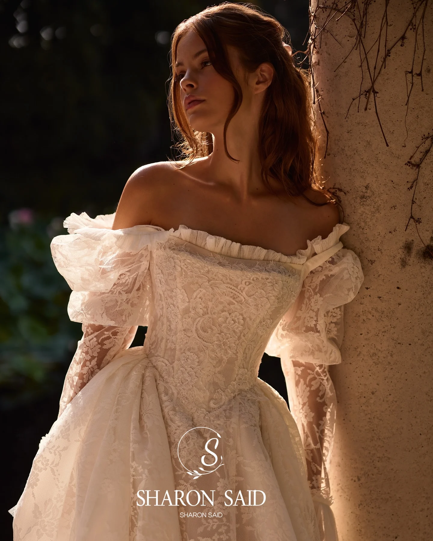 Sharon Said 2025 A-lijn Prinses Gebroken Wit Kant Trouwjurk Met Jasje Vintage Vierkante Kraag Bruidsjurk SW 119 Aangepast