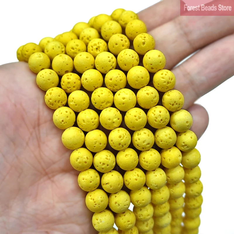 Perles en pierre naturelle, perles rondes en hématite de lave jaune pour la fabrication de bijoux, perles en roche volcanique, breloques pour bracelets DIY, 15'' 4/6/8/10mm