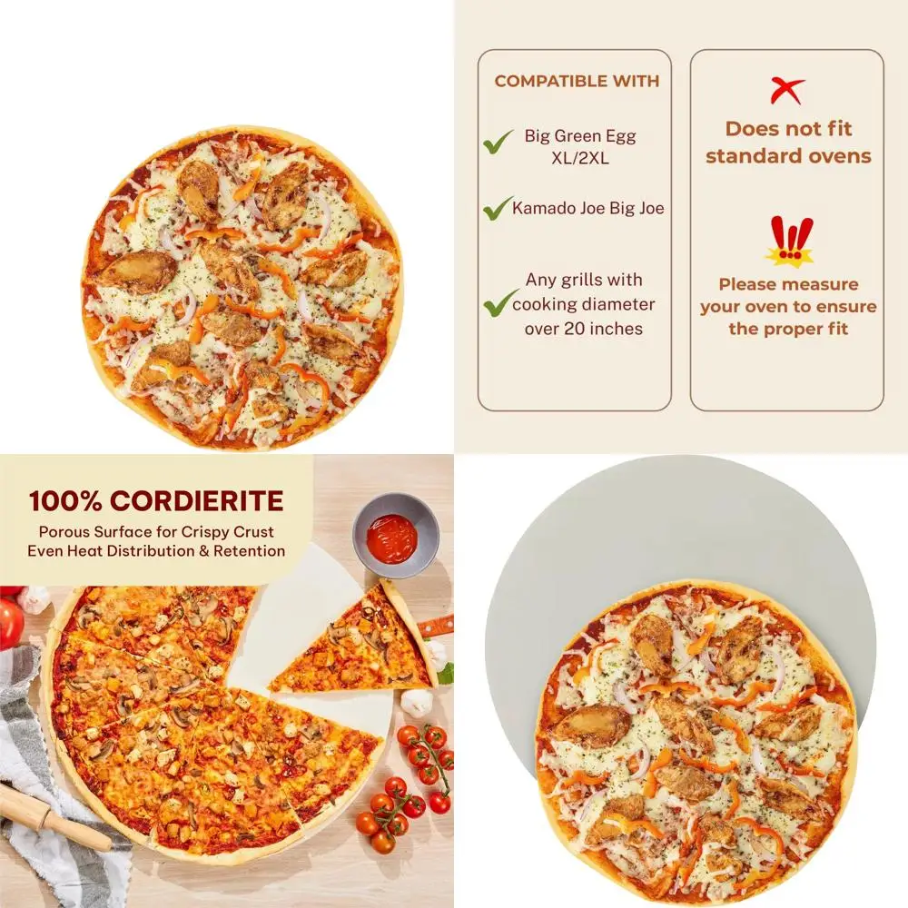 

20 Extra-Large Heat-Resistant Pizza Stone for Kamado & Big Green Egg Grills, Up to 1472°F