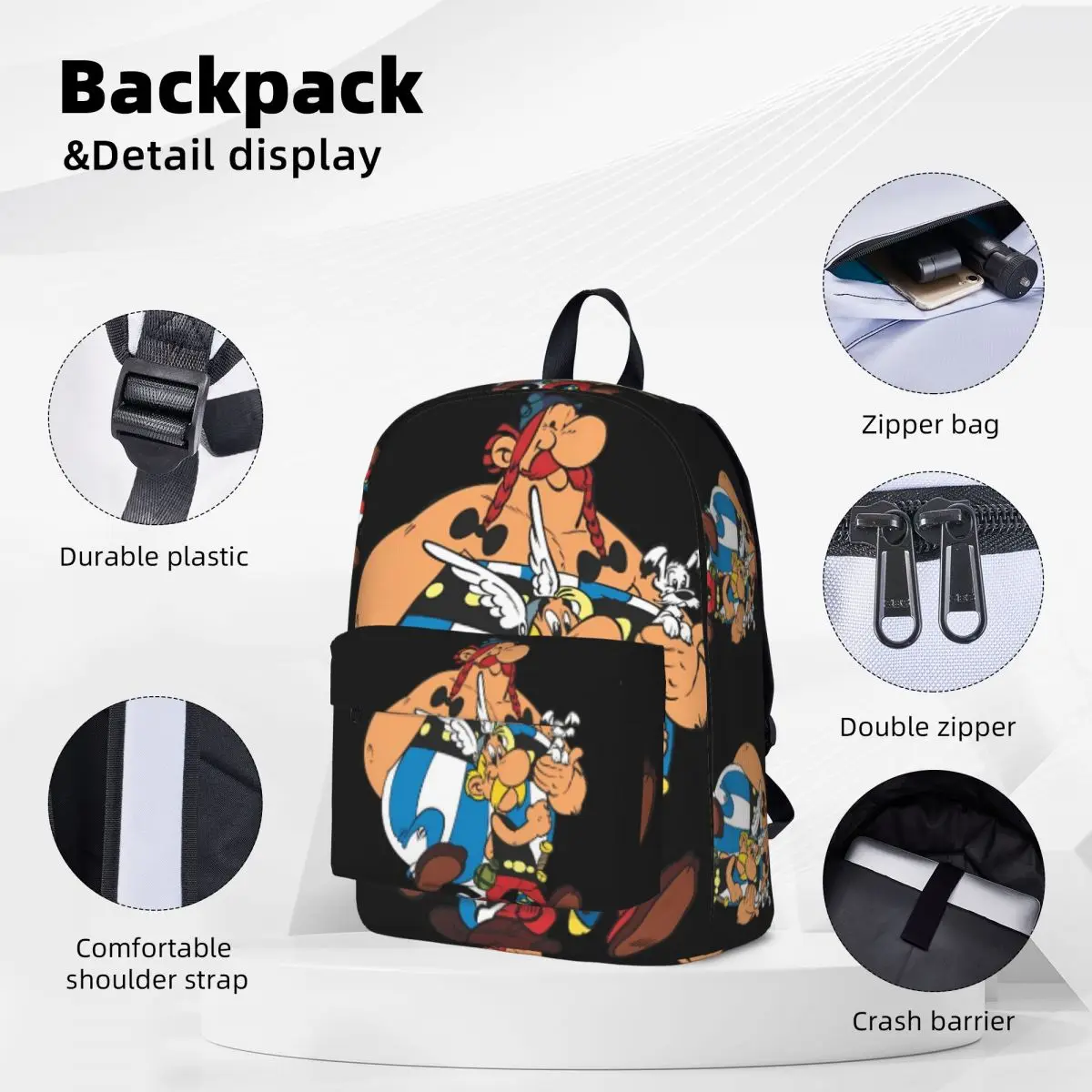 Anime Asterixs Backpack Gladiator Obelixs Trekking Backpacks Student Unisex High Quality Soft School Bags Funny Rucksack