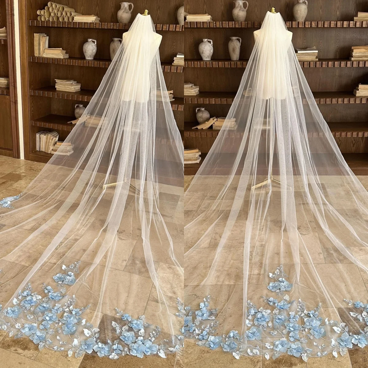 Designer Appliques Beaded Bridal Veils For Women 3m Floor Length Voile Marriage Wedding Veil Tulle Bride Accessories Custom Made