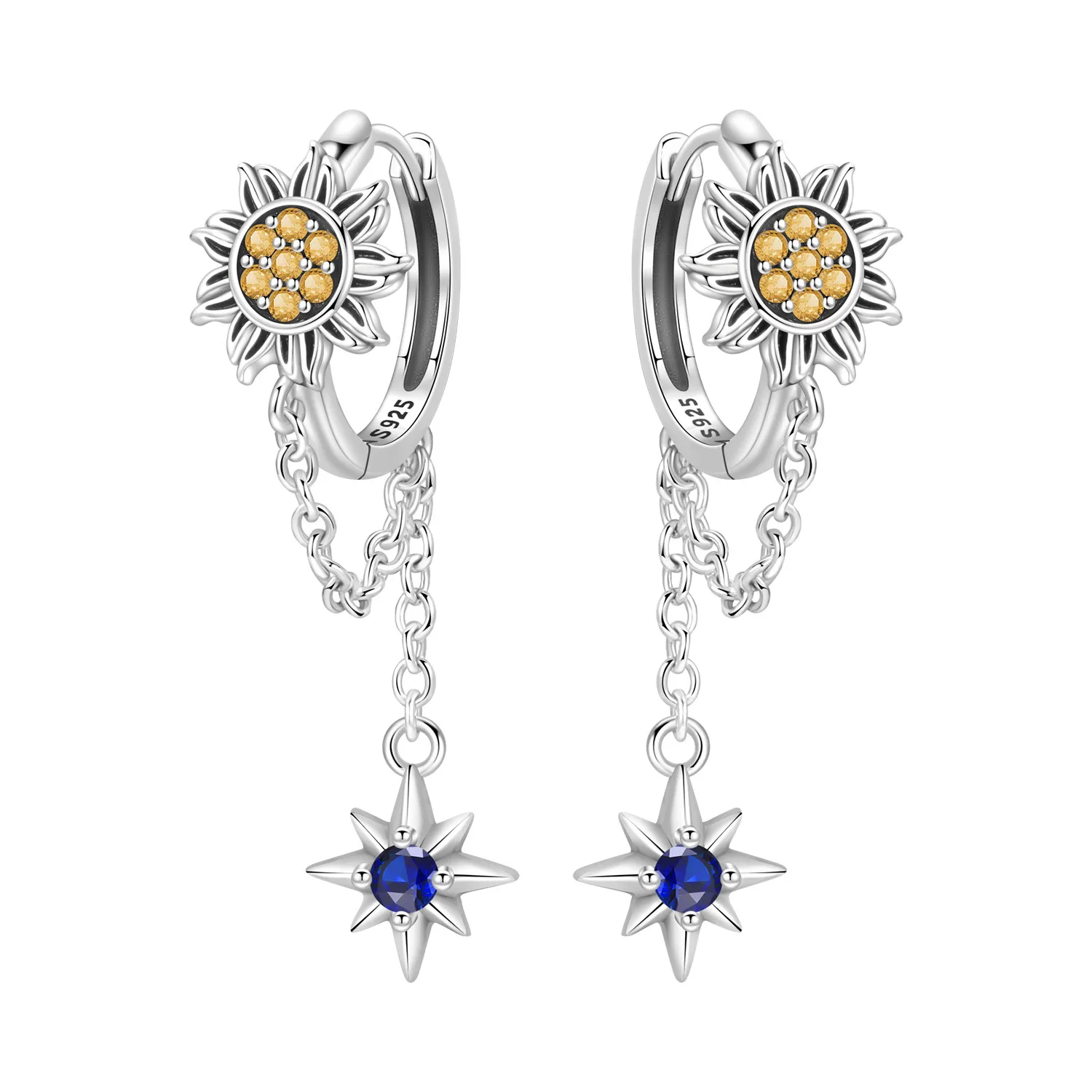 Original 925 Sterling Silber Ohrringe Himmelskundliche Sonne Stern Mond Tropfenohrringe für Frauen Täglicher Geburtstags- Valentinstags-Schmuck Geschenk – Detail 6