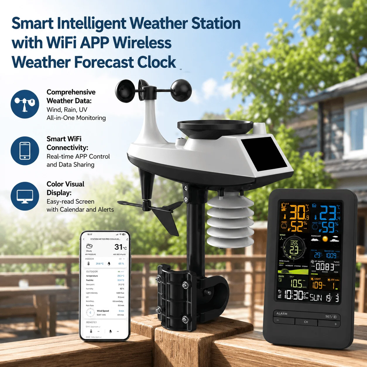 Smart Garden Outdoor Clocks - Professional Weather Station Smart WiFi Weather