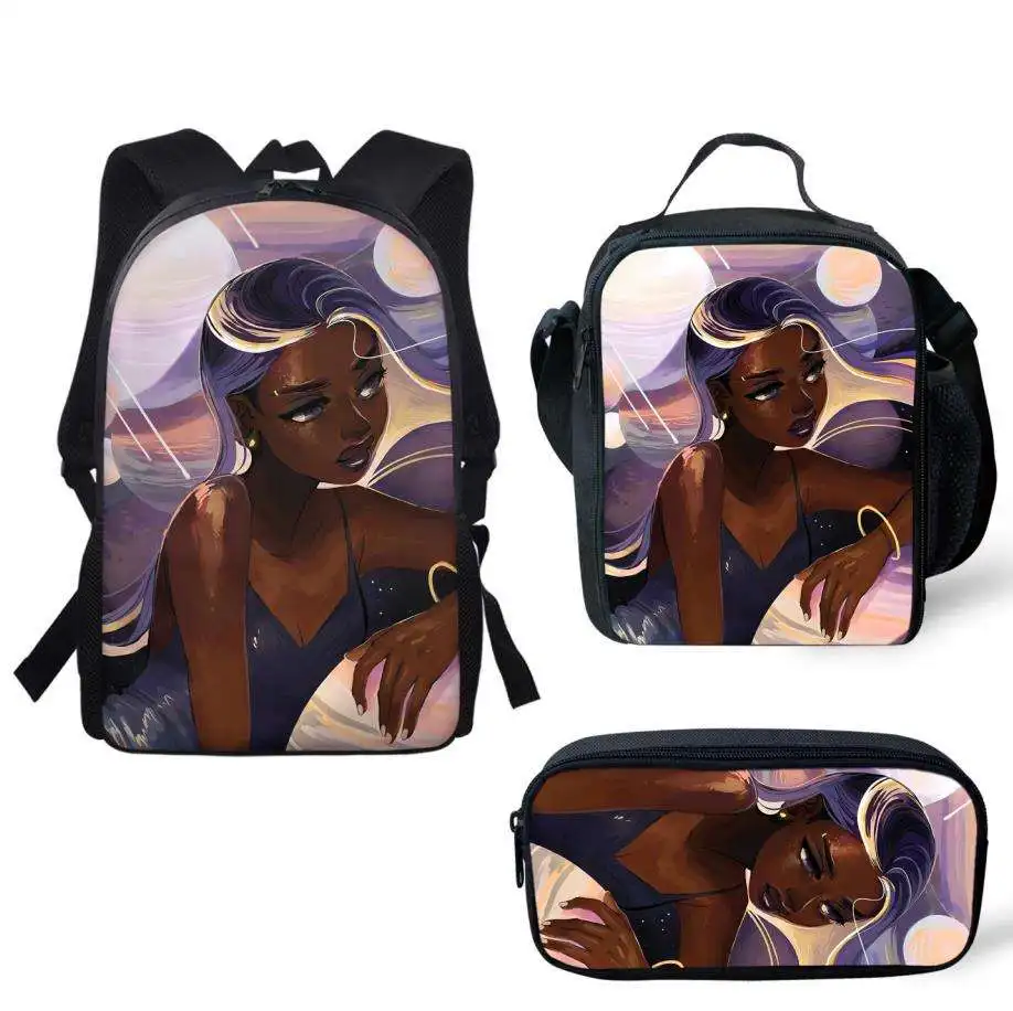 Afro Black Girl 3pc/set Backpack Women Daypack African Stylish Bookbag for Teen Kids Students School Bags Travel Laptop Backpack