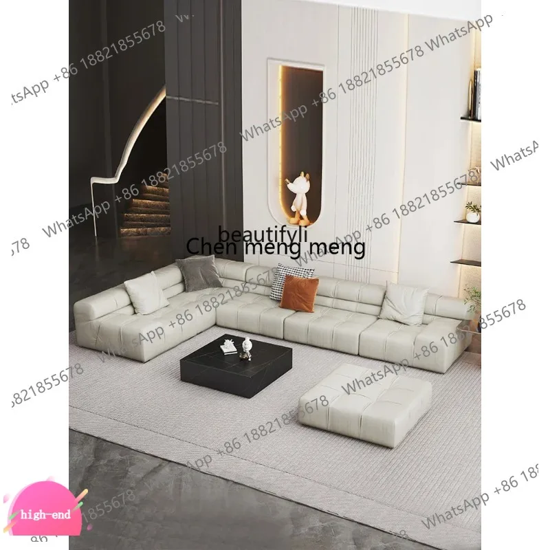 new LBX Minimalist Leather Sofa First Layer Leather Sofa Villa Living Room Light Luxury Sofa ss 26
