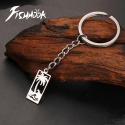 Ocean Wave Keychain for Woman Men Dad Car Key Chain Ring Palm Tree Sandy Beach Stainless Steel Gold Color Pendant Jewelry Gift